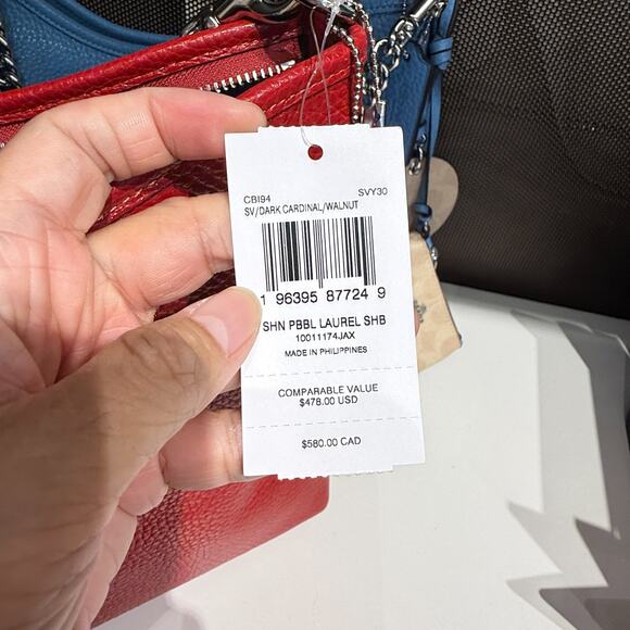Last 1 ‼️Coach CBI94 Laurel Shoulder Bag Mirror Charm Pouch Dark Cardinal/Walnut - Picture 6 of 12